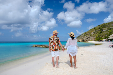 Playa Porto Marie Beach in Curacao, a tropical beach on the Caribbean Island of Curacao. A couple...