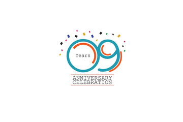 9th, 9 years, 9 year anniversary 2 colors blue and orange on white background abstract style logotype, vector design for celebration vector