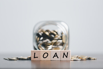 Car, house, personal money loan concept. finance business icon on wooden cube. saving money for a...