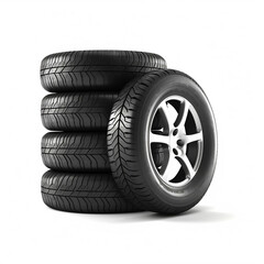 Car tires stack isolated on white background