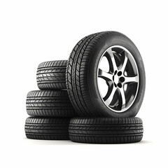 Car tires stack isolated on white background, Generative Ai