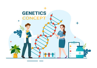 Genetic Science Concept Vector Illustration with DNA Molecule Structure and Science Technology in Healthcare Flat Cartoon Hand Drawn Templates