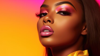 Fashion model with pouty lips on vibrant color background. Generative AI
