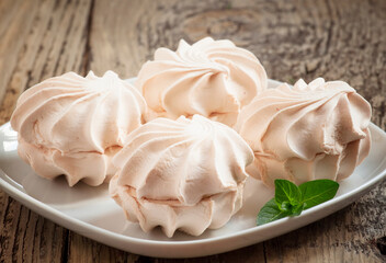 Zephyr (souffle), marshmallow on a wooden table