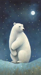 Obraz na płótnie Canvas hand drawn cartoon illustration of polar bear looking at the starry sky 