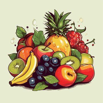 Fruit pile set. Vector illustration of banners with various tropical fruits. Fresh food in cartoon flat style.