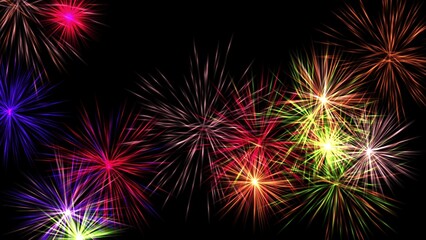 Fototapeta na wymiar Beautiful illustration of colorful fireworks on plain black background