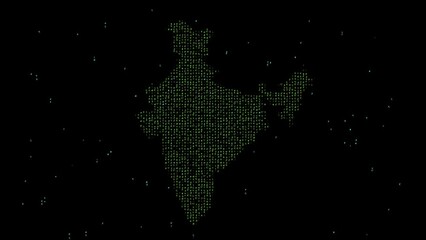 Fototapeta na wymiar Beautiful illustration of Indian map with matrix code on plain black background