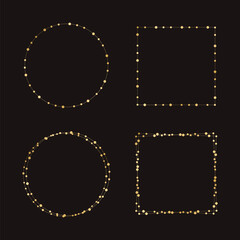 Gold Christmas Fairy Lights Frame Border Set. Abstract geometric golden dots circle frame collection.