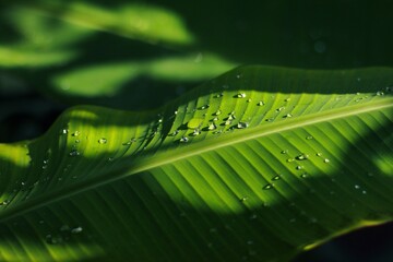 Water dew on banana leaves