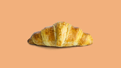 Freshly baked croissant on colored background