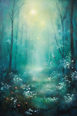 Fototapeta na wymiar Mystical Forest: Enchanted, Fauna, Mist, Generative AI