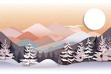 Abstract mountain and tree lanscape  paper cut background. Generative AI