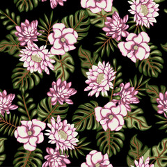 SEAMLESS GRUNGE DISTRESSED HAND PAINTED FLORAL TROPICAL FLOWERS VACATION HOLIDAY HAWAIIAN SUMMER ISLAND PATTERN SWATCH	