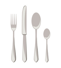 Cutlery knife fork small spoon. Flat style. 