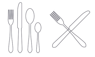 Cutlery a fork a spoon a knife. Silhouette line. 