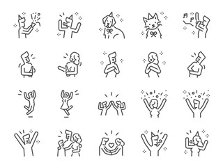 Happy icon set. It included happiness, birthday, enjoy, fun, party, and more icons. Editable Stroke.