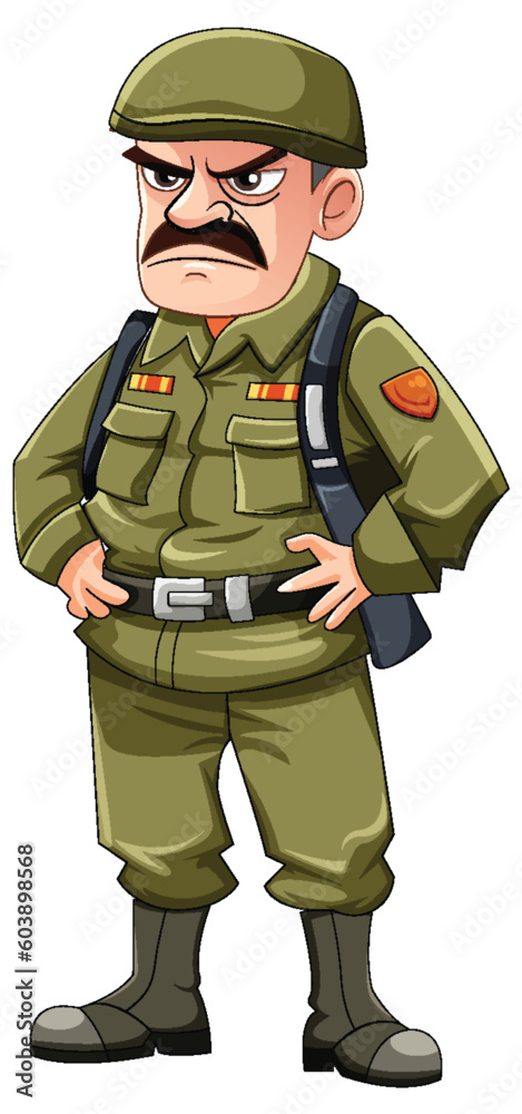 Canvas Prints Grumpy army officer cartoon character