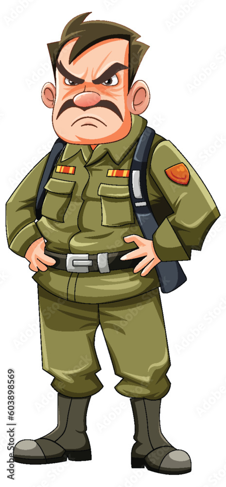 Wall mural Grumpy army officer cartoon character