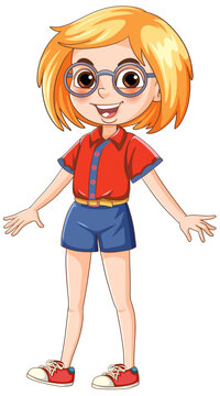 Set of nerd geek girl cartoon character wearing glasses