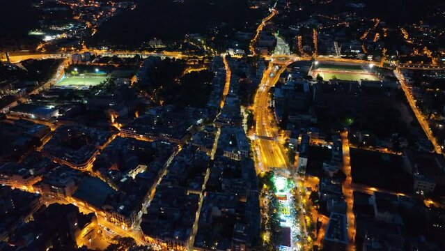 Aerial view of Barcelona city traffic, Catalonia, Spain. Ronda de dalt