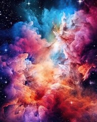 Obraz na płótnie Canvas The colorful space galaxy cloud nebula is a stunning wallpaper. (Generative AI)