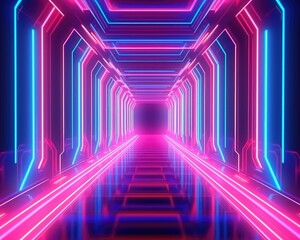The background is a futuristic, abstract pink and blue neon. (Generative AI)