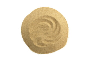 A pile of golden sand lies on a white background.