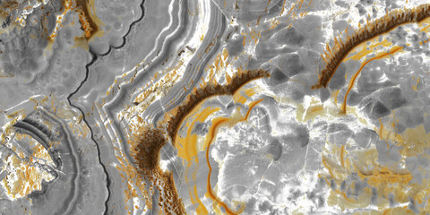 Gray Agate Marble Texture With Golden Veins. Polished Marble Quartz Stone Background Striped By Nature With a Unique Patterning, It Can Be Used For Interior-Exterior Tile And Ceramic.