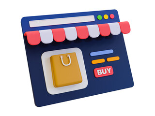 3d minimal online shopping concept. e-commerce store. digital shopping. storefront browser with product screen. 3d illustration.