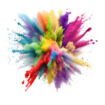 holi powder colorful splash explosion effect on transparent background ,generative ai