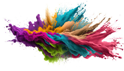 holi powder colorful splash explosion effect on transparent background ,generative ai