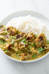 Afghani chicken in green curry or Hariyali tikka chicken hara masala with rice