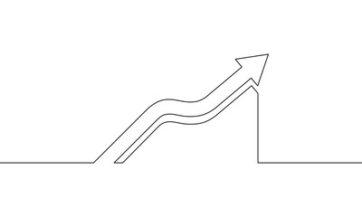 Continuous line drawing of graph icon business. arrow up, growth graph, bar chart. Illustration vector, object one line, single line art