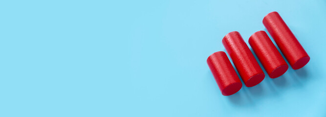 Business charts. Company financial report. Goal for business, bank, finance, investment, money. Quarterly report concept.  Red bar chart. Blue banner with copy space.	