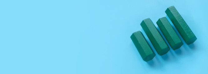 Business charts. Company financial report. Goal for business, bank, finance, investment, money. Quarterly report concept.  Green bar chart. Blue banner with copy space.