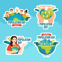 Fototapeta premium World Population Day Label Flat Cartoon Hand Drawn Templates Background Illustration