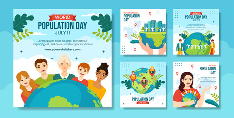 World Population Day Social Media Post Flat Cartoon Hand Drawn Templates Background Illustration