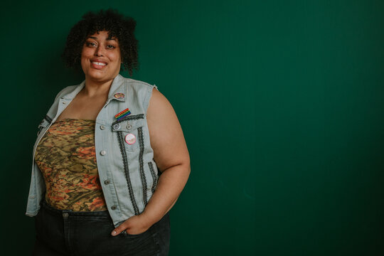 offset portrait of a plus size afro indigenous person