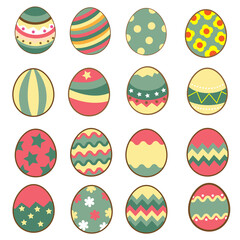 Set of cute easter egg icons with decoration