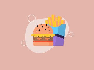 Illustration of burger and french-fries , Illustration of junk foods

