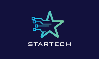 Star symbol blue color logo vector success slogan smart technology concept innovative network connection technology brand