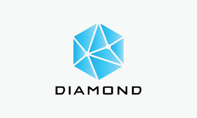 Diamond gemstone jewelry hexagon blue logo vector technology light secure symbol minimalist design