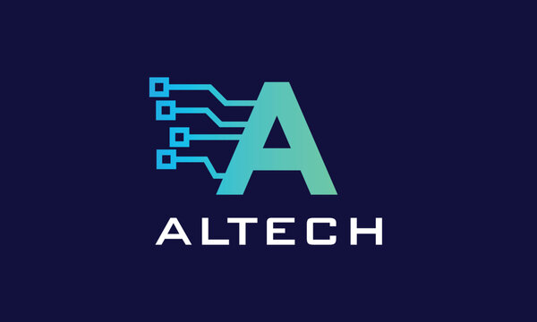 Letter A font alphabet logotype blue color logo vector technology concept innovative network connection technology brand