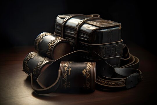 Jew tefillin and phylacteries to pray. AI generative