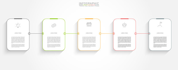 5 Business option infographic template. Minimal rectangle step workflow number icon presentations. Timeline diagram object vector.