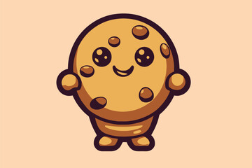 Illustration of a chocolate chip cookie in a cartoon style. Vector illustration.