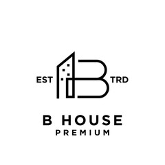 B House minimalist line logo icon design template