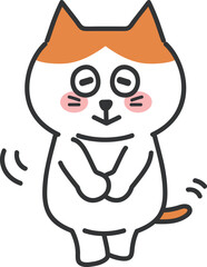 Cartoon orange tabby cat being shy, vector illustration.