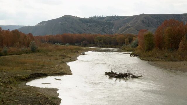 Afternoon sun on Judith river on Montana fall afternoon